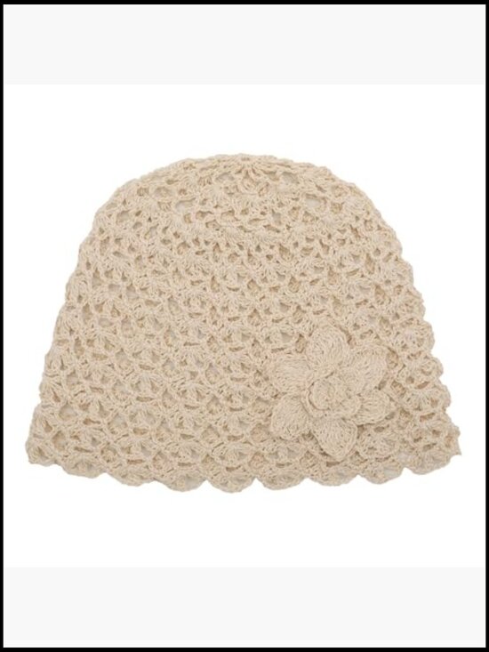 Handmade Crochet Beanie with Floral Sequins - Vintage Skull Hat